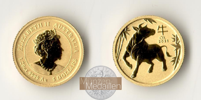 Australien MM-Frankfurt Feingold: 1,5g 5 Dollar Ochse 2021 