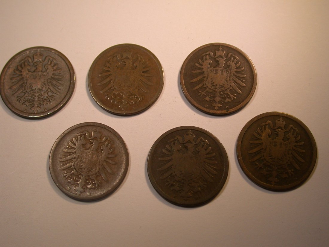 J29 KR 6 x 2 Pfennig 1874 A,B,D,E,F und G verschieden Originalbilder