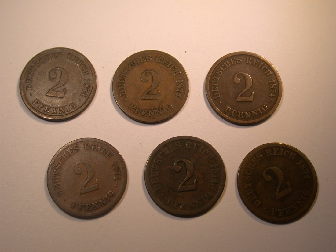  J29  KR  6 x 2 Pfennig 1874 A,B,D,E,F und G verschieden Originalbilder   