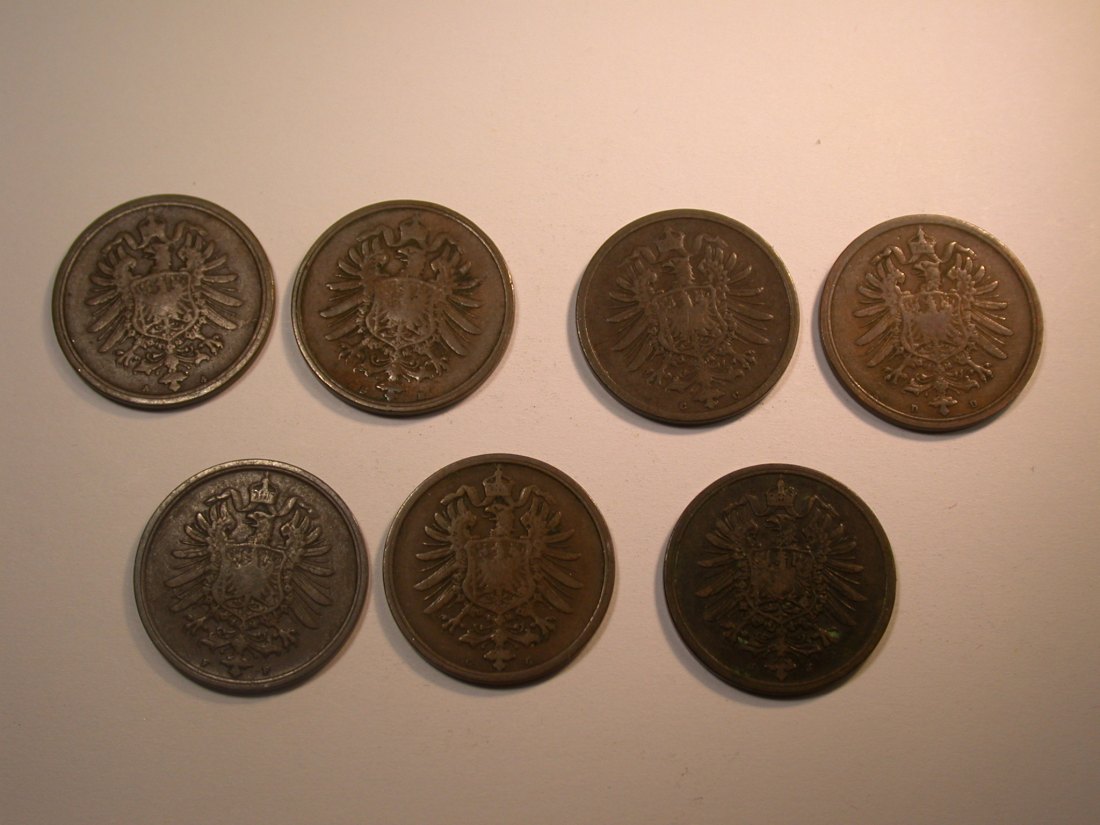 J29 KR 7 x 2 Pfennig 1874 A,B,C,D,F und J verschieden Originalbilder