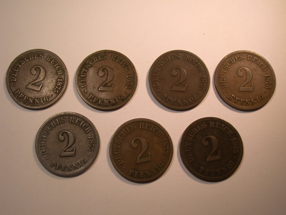  J29  KR  7 x 2 Pfennig 1874 A,B,C,D,F und J verschieden Originalbilder   