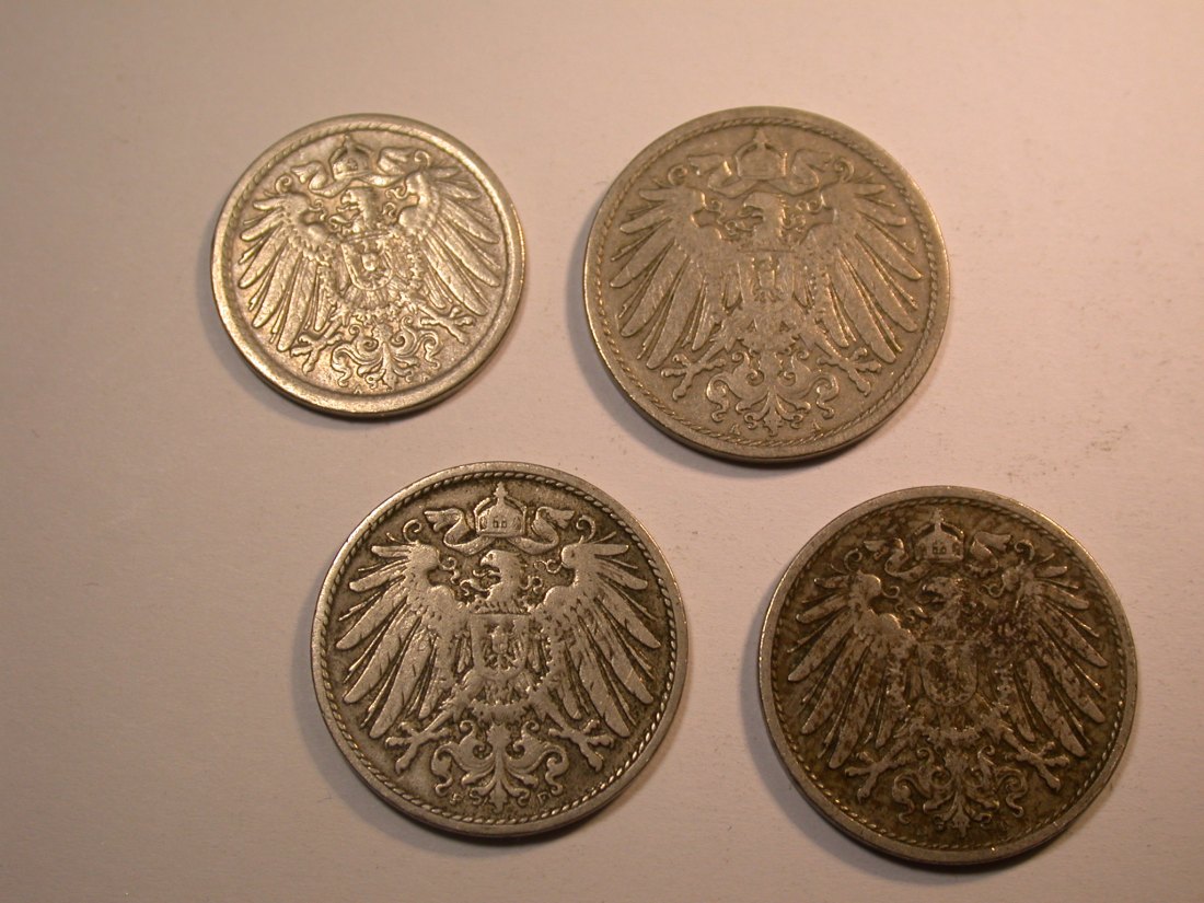  J29  KR 5 Pf. 1908A, 10 Pf 1900A,1901F,1904D  4 Münzen verschieden Originalbilder   