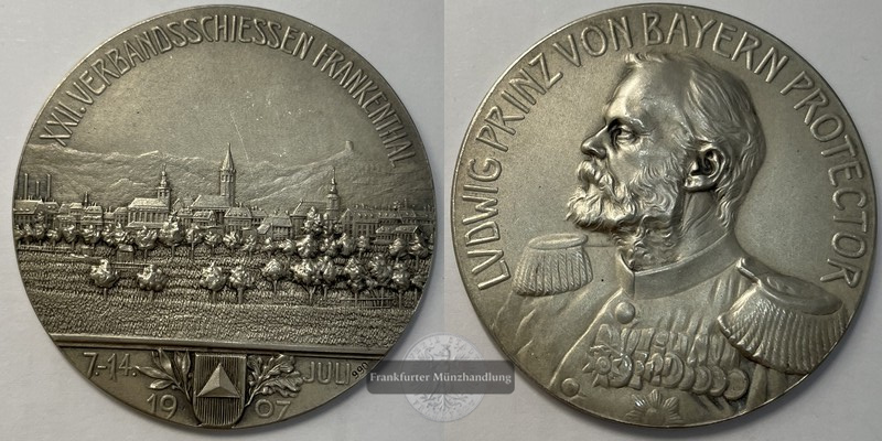  Deutschland,Ludwig von Bayern Frankenthal 1907 Verbandschiessen Medaille FM-Frankfurt   