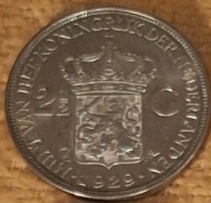  Niederlande 2-1/2 Gulden, 1929 Wilhemina (Königin dieser) Start unter Silberkurs 18g fein   