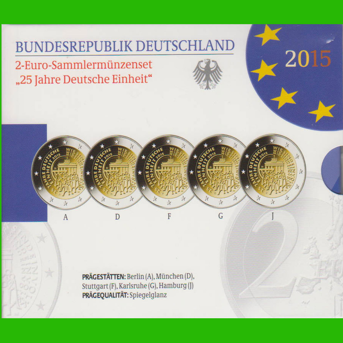  Offiz. 5x 2 Euro-Sondermünze A-J BRD *25 Jahre Deutsche Einheit* 2015 *PP* nur 40.000St!!   
