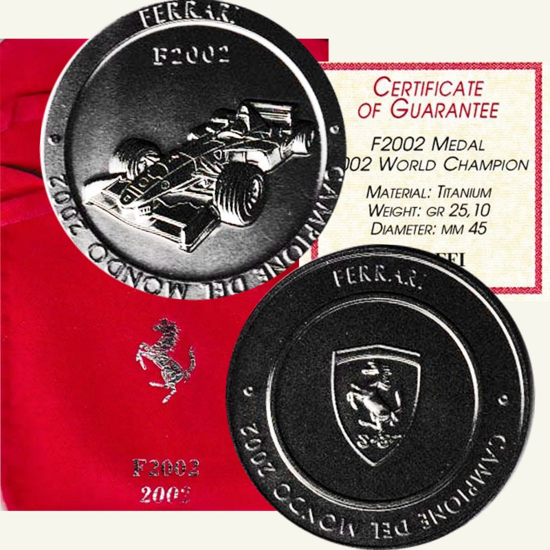  Titanmedaille Italien *2002 Formel I. Weltmeister - Michael Schuhmacher - Ferrari*   