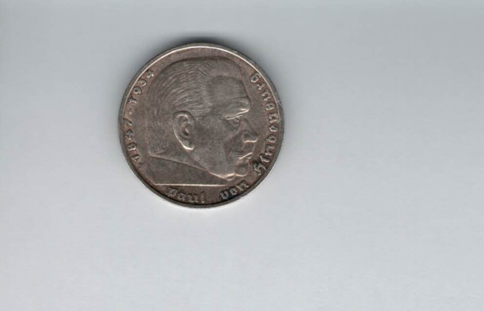  5 Mark 1936 F Paul von Hindenburg Reichsmark silber 12,5g fein Deutschland Spittalgold9800 (4975)   