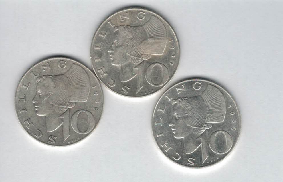  10 Schilling 1957 1958 1959 Ag silber á 4,8g fein Österreich 2. Republik Spittalgold9800 (4785)   