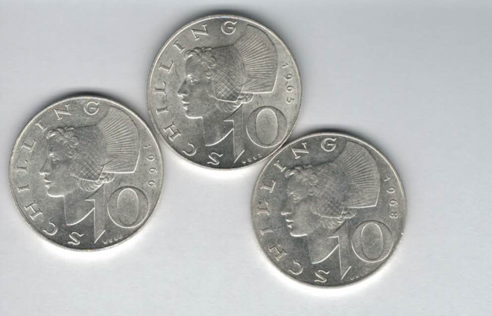  10 Schilling 1965 1966 1968 Ag silber á 4,8g fein Österreich 2. Republik Spittalgold9800 (4785)   