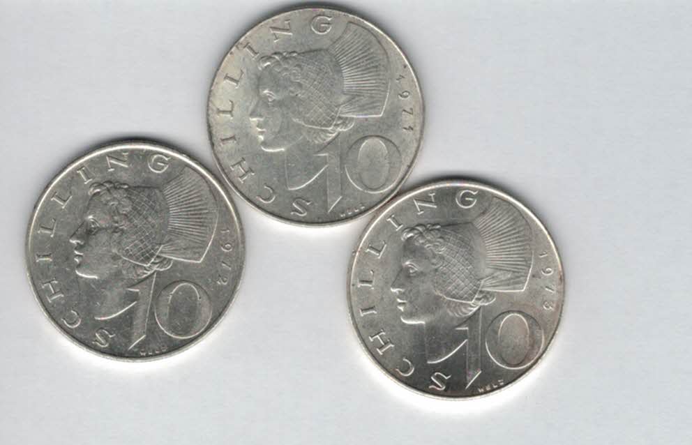  10 Schilling 1971 1972 1973 silber á 4,8g fein Österreich 2. Republik Spittalgold9800 (4785)197   
