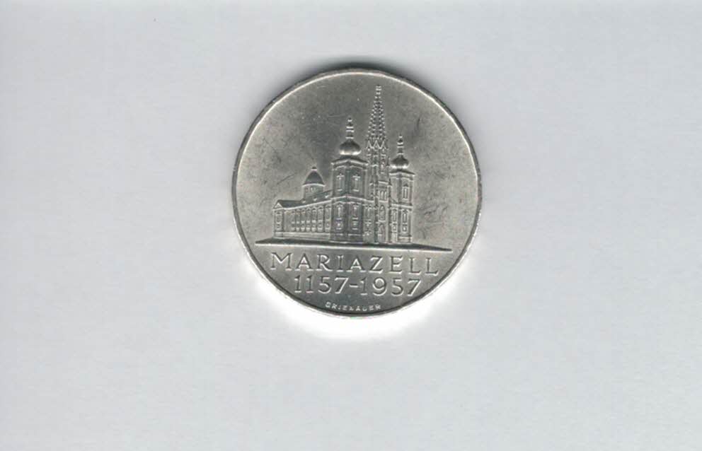  25 Schilling 1957 800 Jahre Mariazell 10,4g fein Ag Gedenkmünze Österreich Spittalgold9800 (04588/3)   