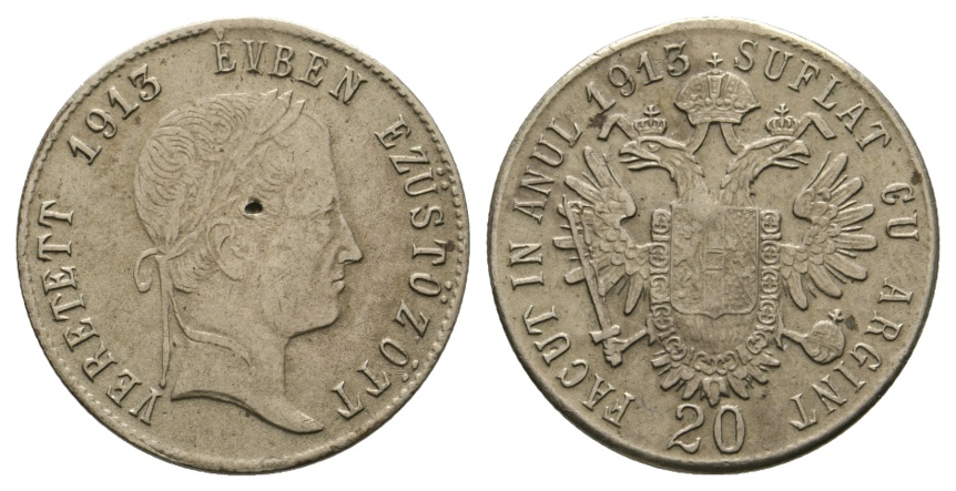  Ausland; Ungarn; Kleinmünze 1913; Henkelspur   