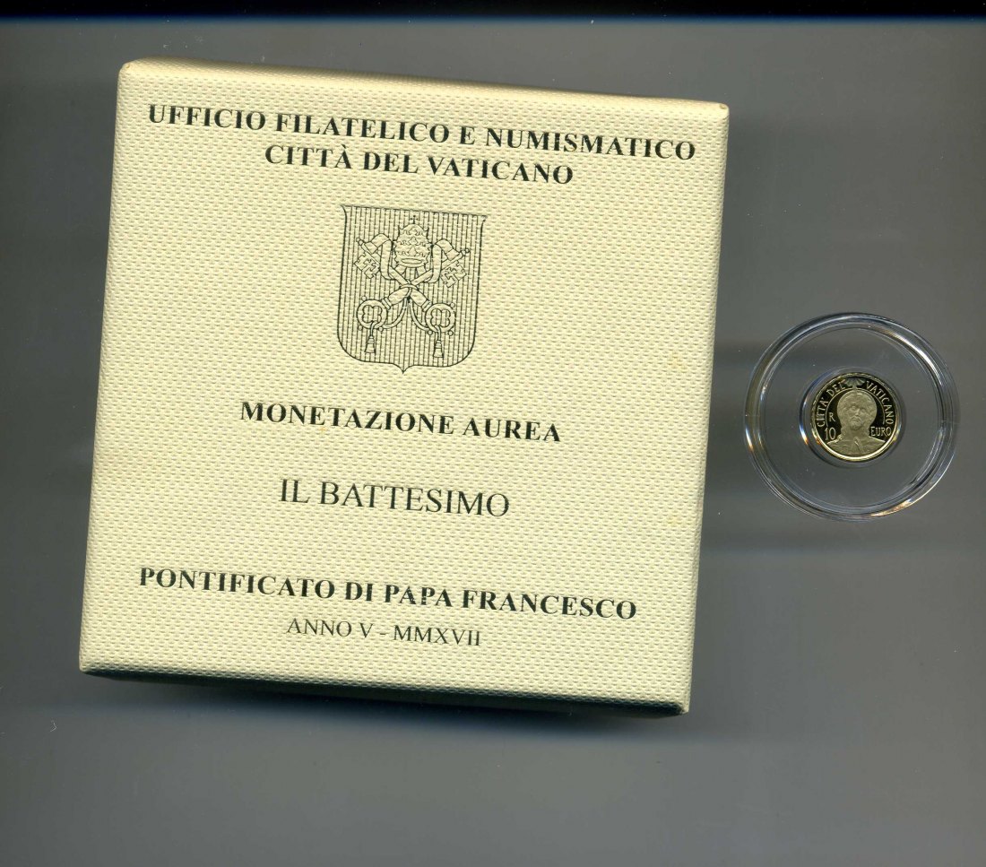 Vatikan 10 Euro 2017 Taufe Original Etui, Umverpackung + Kapsel+ Zertifikat 3 Gr. 917er Gold RAR   