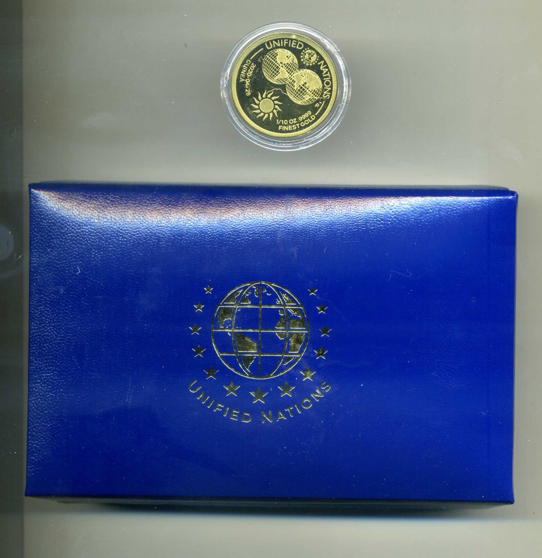 Guinea 2000 Francs 2020 Ver. Nationen Sonne 1/10 Unze Feingold Etui+Zert.Kapsel RAR