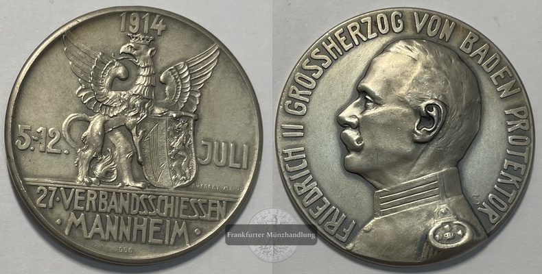  Deutschland,Friedrich II. Mannheim 1914 Verbandschiessen Medaille FM-Frankfurt   