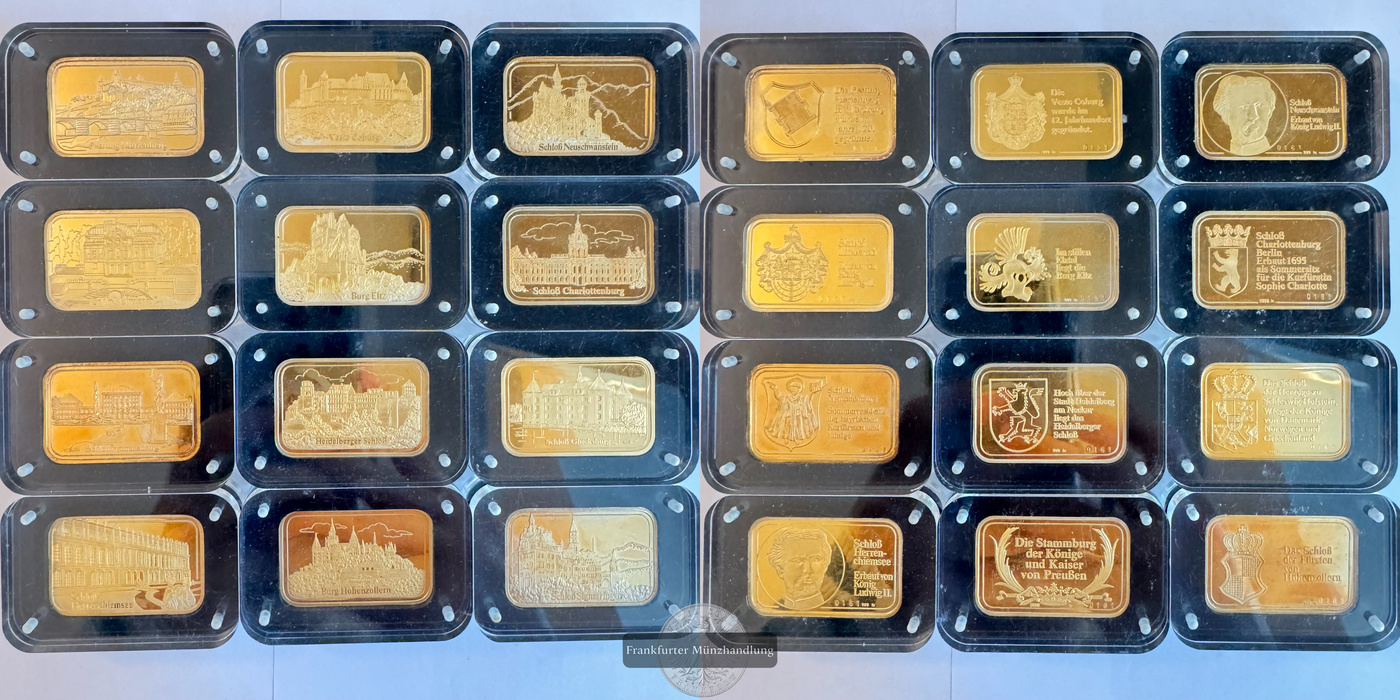  Deutschland 12x 15g vergoldete Silberbarren mit div. Schlössern FM-Frankfurt Feinsilber: 180g   