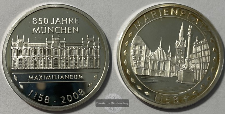  Deutschland, Medaille 850 Jahre München Marienplatz FM-Frankfurt  Feinsilber: 10g   