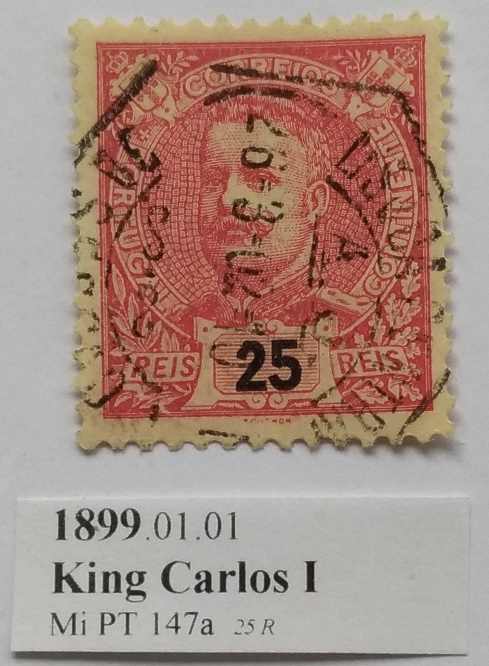  1899- King Carlos I-one of the first Portugal stamps (Mi:PT 147a)   