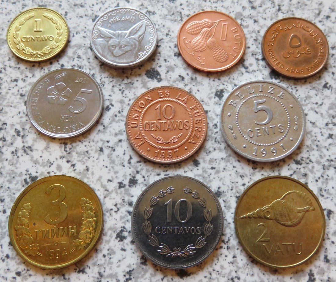  10 Kleinmünzen, international   