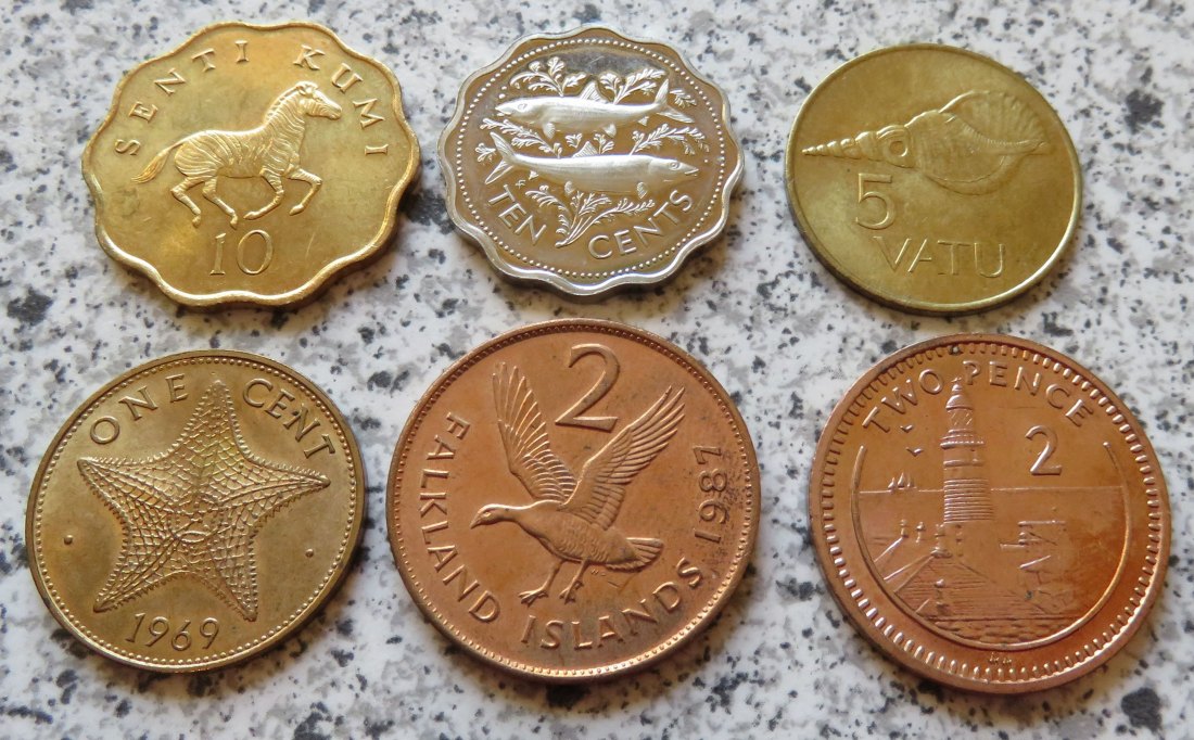  6 Kleinmünzen, international   