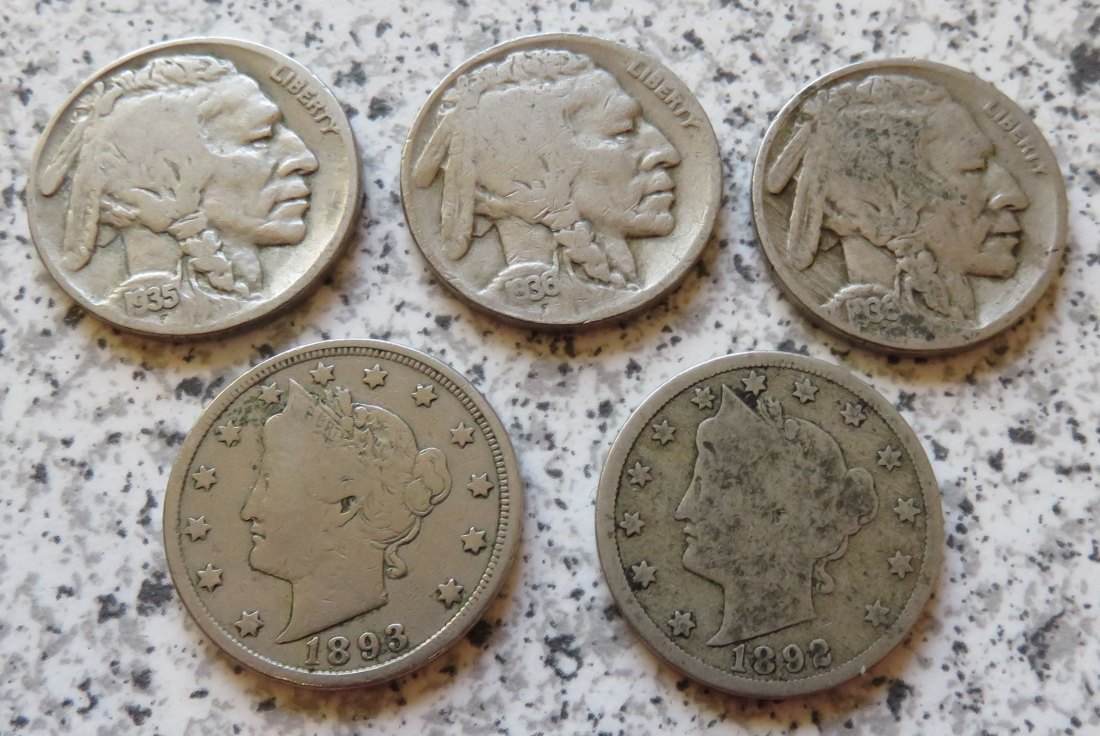  USA 5 verschiedene 5 Cents (5 verschiedene Nickels)   