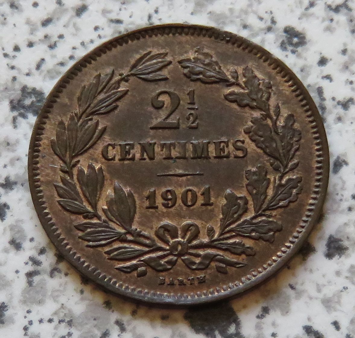  Luxemburg 2,5 Centimes 1901, Rest vom Stempelglanz   