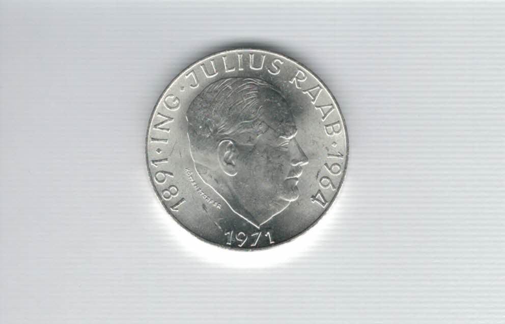  50 Schilling 1971 Julius Raab 2. Republik Ag 18g fein Österreich Spittalgold9800 (4584/11)   