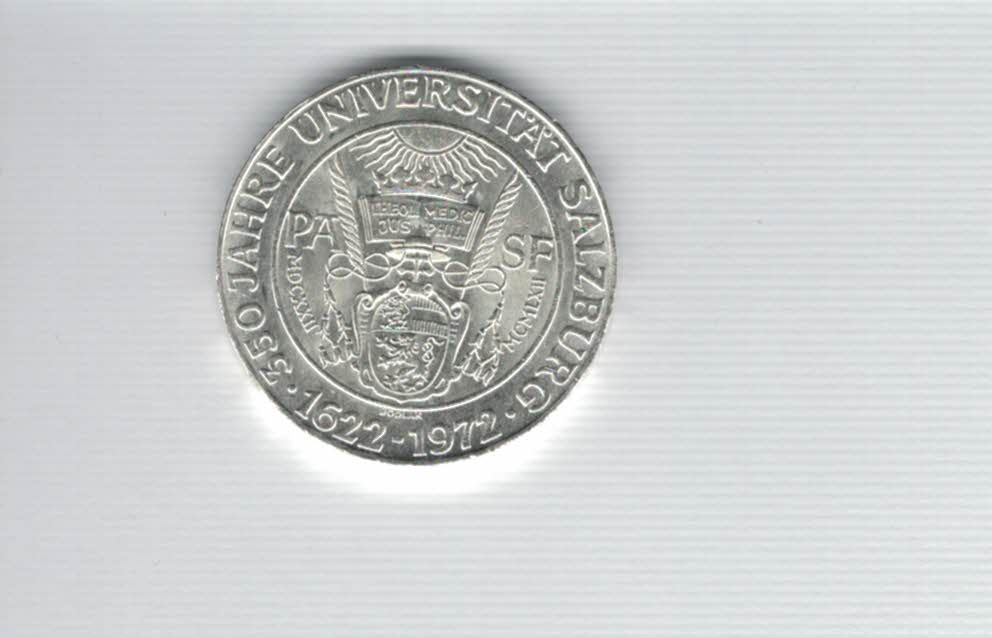  50 Schilling 1972 350 Jahre Universität Salzburg Ag 18g fein Österreich Spittalgold9800 (4584/12   