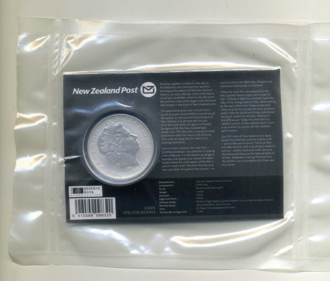 Neuseeland 1 Dollar 2011 Kiwi im Blister 1 Unze Silber