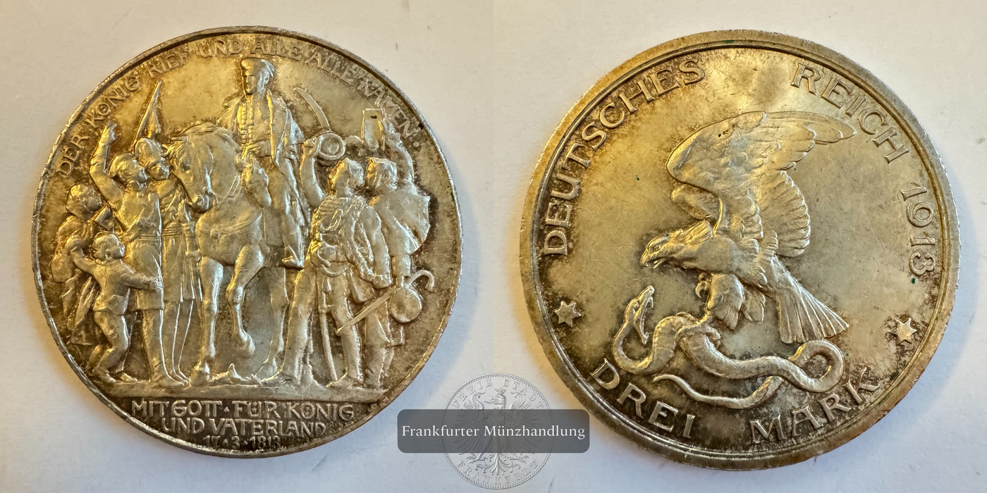  Dt. Kaiserreich Preussen, Wilhelm II. 3 Mark 1913  FM-Frankfurt KM#534 Feinsilber: 15g   