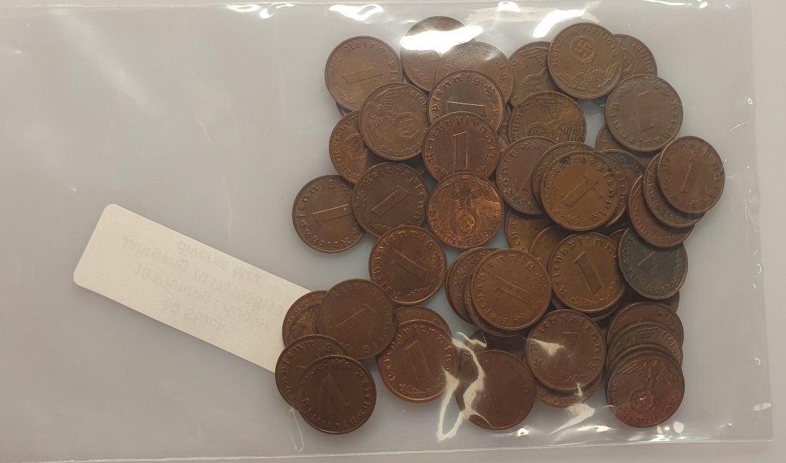  Drittes Reich 1 Pfennig Kupfermünzen Jäger 361 diverse Mzz & Jahrgänge 60 Stück   