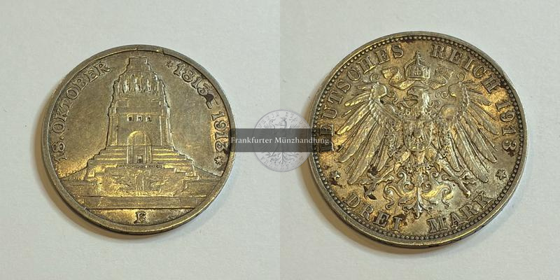  Dt. Reich 3 Mark 1913 Völkerschlacht bei Leipzig FM-Frankfurt Feinsilber: 15g   