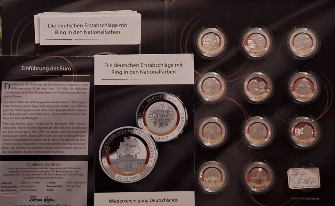  Deutschland 11 Medaillien mit Polymerring in Nationalfarben Silber   