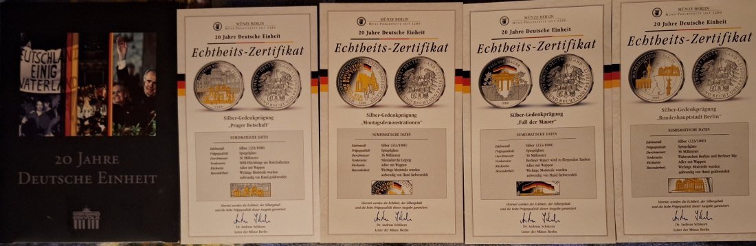  Deutschland 5 Medaillien 20 Jahre deutsche Einheit Silber in Handarbeit teilvergoldet   