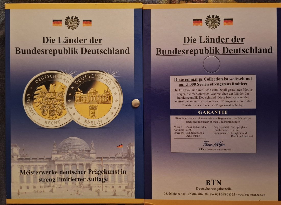  Deutschland 16 Medaillien Gedenkprägung Die Länder der Bundesrepublik Deutschland Gewicht 825g   