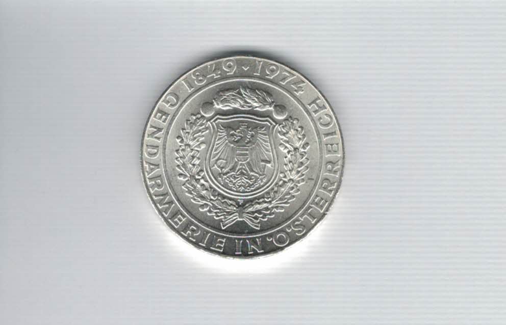  50 Schilling 1974 Gendarmerie seit 125 Jahren Ag 12,8g fein Österreich Spittalgold9800 (4504/2)   