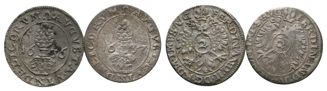  Altdeutschland; Augsburg; 2 Kleinmünzen 1636 / 1637   