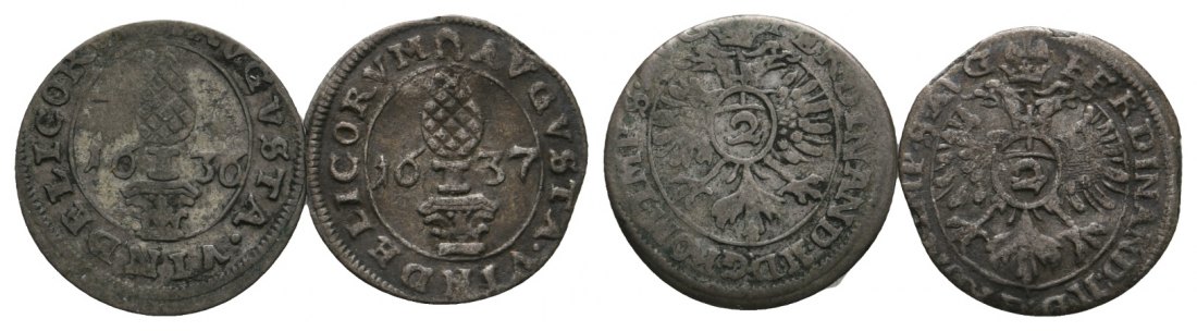  Altdeutschland; Augsburg; 2 Kleinmünzen 1636 / 1637   