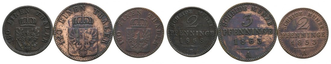  Altdeutschland; 3 Kleinmünzen 1868 / 1863 / 1853   