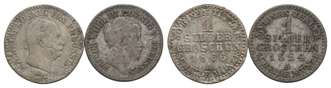  Altdeutschland; Preußen; 2 Kleinmünzen 1866 / 1824   