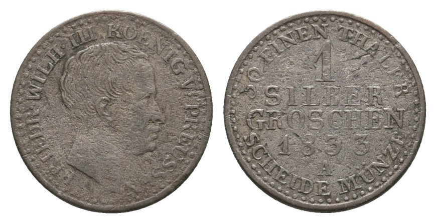  Altdeutschland; Preußen; Kleinmünze 1833   