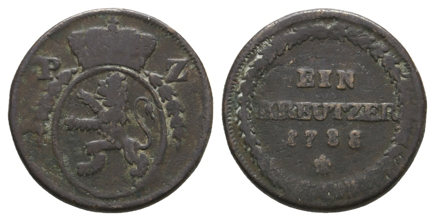  Altdeutschland; Pfalz- Zweibrücken; 1 Kreuzer 1788   