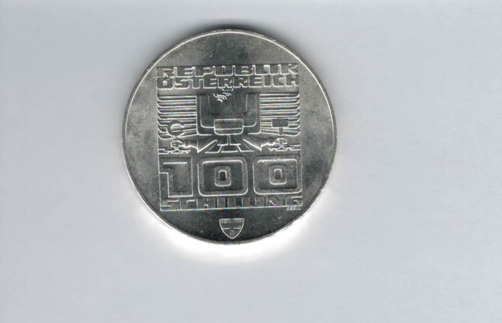  100 Schilling 1976 Winterolympiade Innsbruck Stadtturm Wien 15,36g fein silber Österreich (01914/5)   