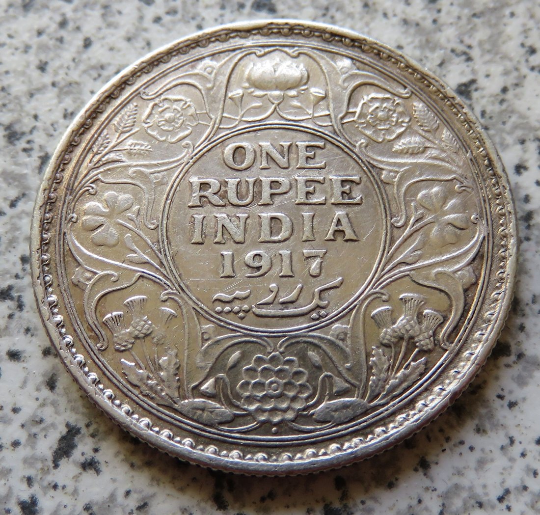  British Indien One Rupee 1917 / British Indien 1 Rupee 1917   