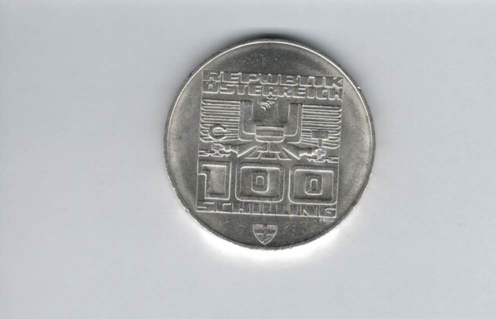  100 Schilling 1976 Winterolympiade Innsbruck Abfahrtsläufer Wien Ag 15,36g fein Österreich (01914/7)   
