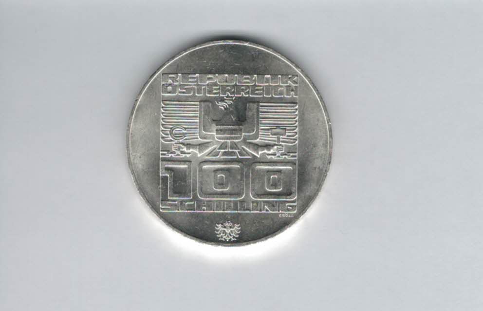  100 Schilling 1976 Winterolympiade Innsbruck Abfahrtsläufer Hall 15,36 Fein Ag Österreich (01914/8)   