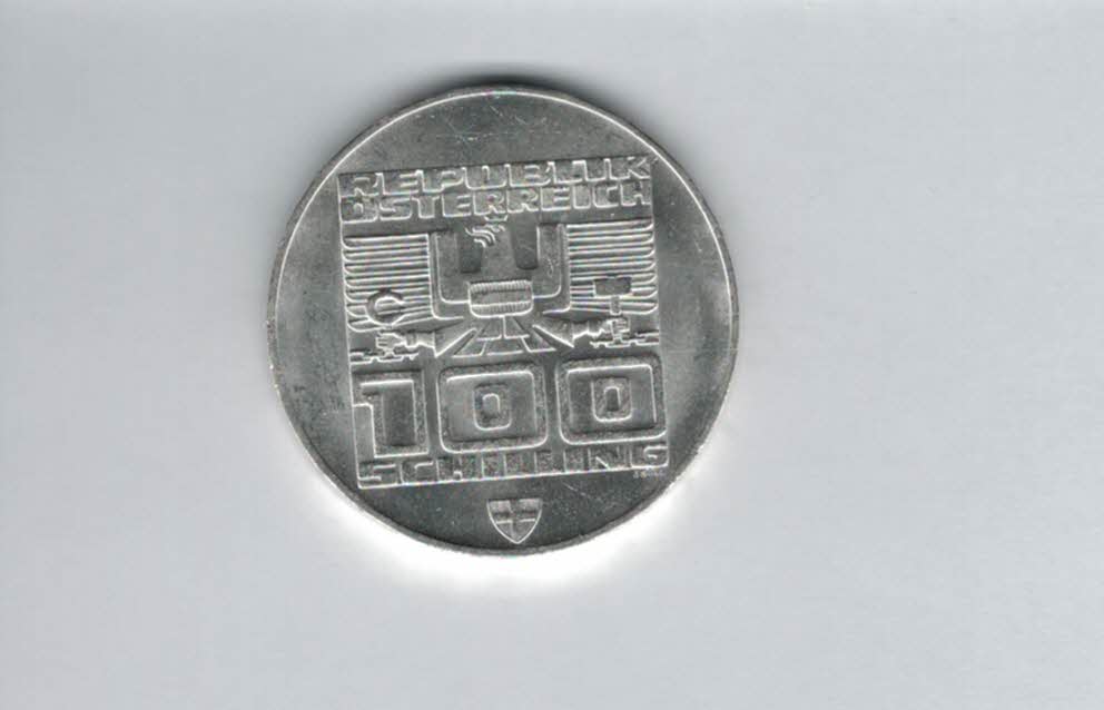 100 Schilling 1976 Berg Isel Schanze Innsbruck Wien Olymp. 15,36g fein Ag Österreich2.Rep (01914/9)   