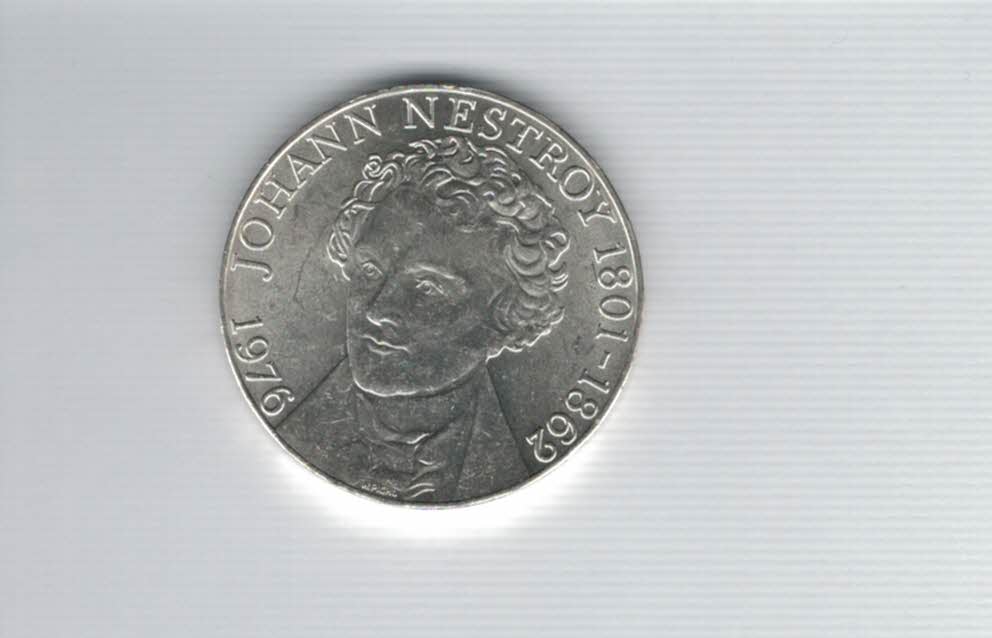  100 Schilling 1976 Johann Nestroy 15,36g fein Ag Österreich Spittalgold9800 (01914/13)   