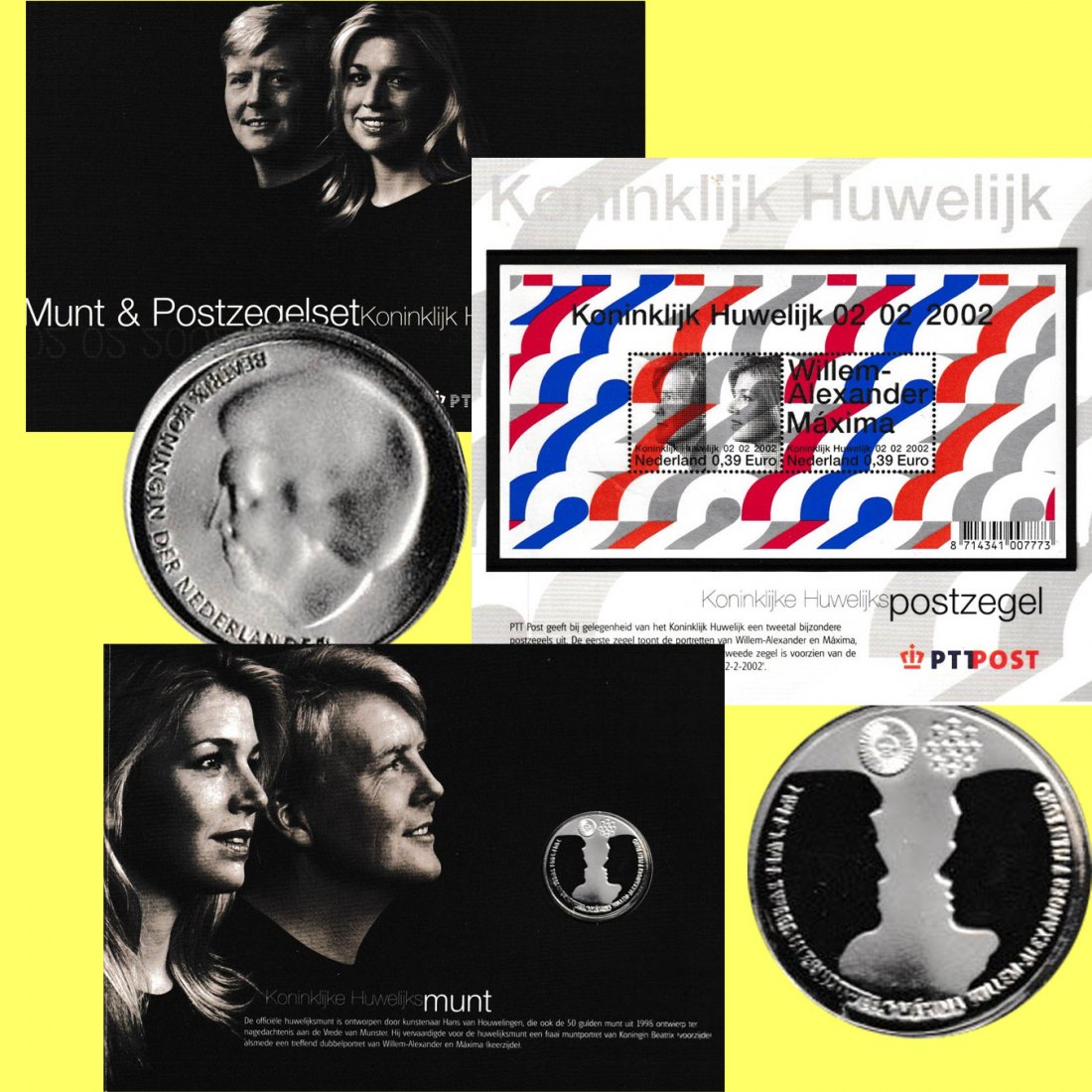  10-€-Silberm Niederl. *Hochzeit Willem und Maxima* 2002 Postausgabe m Briefmarken 16,47g Feinsilber   