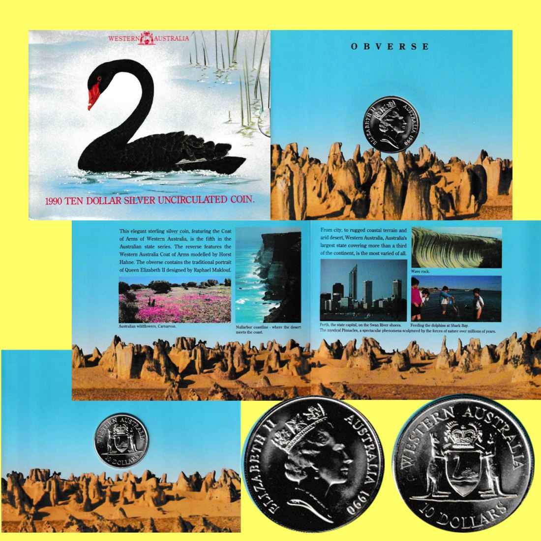  Offiz 10-Dollar-Silbermünze Australien *Western Australia* 1990 nur 28.133St.   